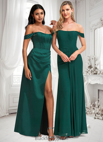 Jemima A-line Off the Shoulder Floor-Length Satin Bridesmaid Dress BF2P0025743