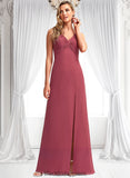 Sasha A-line V-Neck Floor-Length Chiffon Bridesmaid Dress BF2P0025753