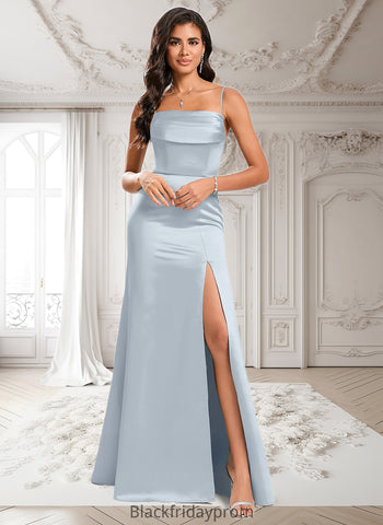 Michaela Trumpet/Mermaid Off the Shoulder Square Floor-Length Satin Prom Dresses With Ruffle BF2P0025883