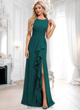 Trinity A-line Scoop Floor-Length Chiffon Bridesmaid Dress With Ruffle BF2P0025814