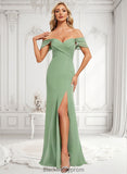 Micah Trumpet/Mermaid Off the Shoulder V-Neck Floor-Length Chiffon Bridesmaid Dress BF2P0025810