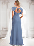 Judith A-line V-Neck Floor-Length Chiffon Bridesmaid Dress With Ruffle BF2P0025729