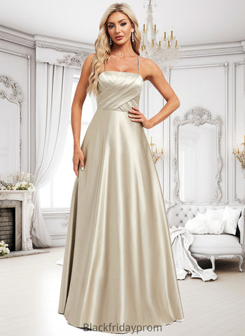 Aliya A-line Square Floor-Length Satin Bridesmaid Dress BF2P0025789