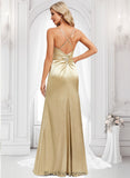 Tamia Trumpet/Mermaid Cowl Floor-Length Stretch Satin Bridesmaid Dress BF2P0025792