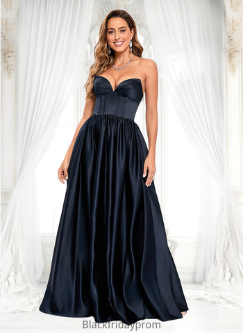 Magdalena Ball-Gown/Princess V-Neck Floor-Length Satin Prom Dresses BF2P0025840