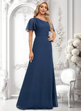 Kenna A-line Asymmetrical Floor-Length Chiffon Bridesmaid Dress With Ruffle BF2P0025801