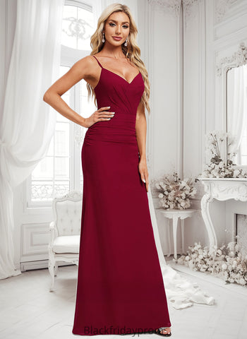 Wendy Trumpet/Mermaid V-Neck Floor-Length Chiffon Bridesmaid Dress BF2P0025825