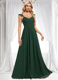 Maud A-line V-Neck Floor-Length Chiffon Bridesmaid Dress With Ruffle BF2P0025811