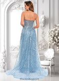 Robin Sheath/Column Sweetheart Sweep Train Sequin Tulle Prom Dresses With Sequins BF2P0025860