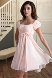 Dalia A-line Square Short/Mini Chiffon Satin Homecoming Dress With Beading Bow Ruffle BF2P0020597