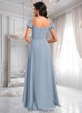 Lauretta A-line Square Floor-Length Chiffon Prom Dresses With Ruffle BF2P0025872