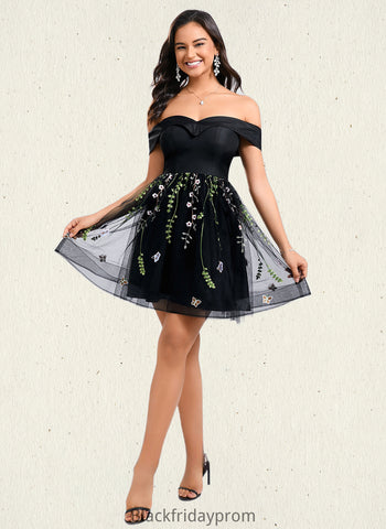 Kennedy A-line Off the Shoulder Short Tulle Lace Homecoming Dress With Embroidered BF2P0025720