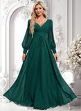 Megan A-line V-Neck Floor-Length Chiffon Bridesmaid Dress BF2P0025816