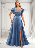 Alyvia A-line Square Floor-Length Stretch Satin Bridesmaid Dress With Ruffle BF2P0025769