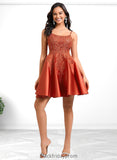 Tessa A-line Scoop Short Satin Lace Homecoming Dress With Sequins BF2P0025683