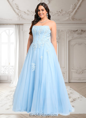 Amya Ball-Gown/Princess Straight Sweep Train Tulle Prom Dresses With Sequins Appliques Lace BF2P0025864