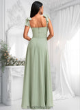 Amari A-line Cowl Floor-Length Chiffon Bridesmaid Dress With Bow BF2P0025738