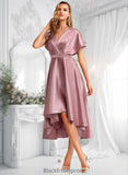 Scarlett A-line V-Neck Asymmetrical Stretch Satin Bridesmaid Dress BF2P0025752