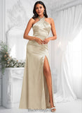 Tamara A-line Halter Floor-Length Stretch Satin Bridesmaid Dress BF2P0025761