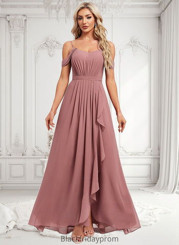 Olive A-line Cold Shoulder Asymmetrical Chiffon Bridesmaid Dress BF2P0025823