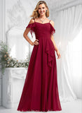 Meghan A-line Cold Shoulder Floor-Length Chiffon Bridesmaid Dress With Ruffle BF2P0025755