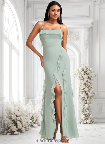 Corinne A-line Square Floor-Length Chiffon Bridesmaid Dress With Ruffle BF2P0025735