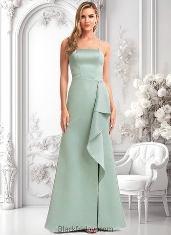 Valentina A-line Square Floor-Length Satin Bridesmaid Dress With Ruffle BF2P0025736