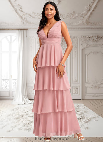 Elisabeth A-line V-Neck Floor-Length Chiffon Bridesmaid Dress BF2P0025749