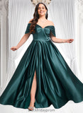 Sheila A-line Off the Shoulder Floor-Length Satin Prom Dresses With Pleated BF2P0025851