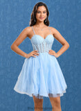 Yaritza Ball-Gown/Princess Sweetheart Short Lace Tulle Homecoming Dress With Ruffle BF2P0025707