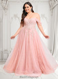 Cora A-line Sweetheart Off the Shoulder Floor-Length Tulle Floral Lace Prom Dresses With Appliques Lace BF2P0025870