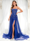 Logan Trumpet/Mermaid Straight Sweep Train Tulle Sequin Prom Dresses With Sequins Appliques Lace BF2P0025857