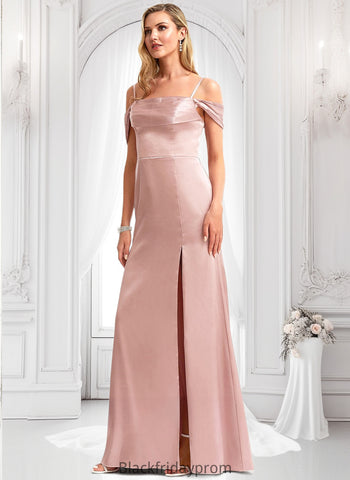 Karsyn A-line Cold Shoulder Floor-Length Stretch Satin Bridesmaid Dress BF2P0025747