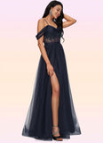 Cameron Ball-Gown/Princess Off the Shoulder Floor-Length Tulle Prom Dresses With Appliques Lace Sequins BF2P0022221