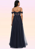 Cameron Ball-Gown/Princess Off the Shoulder Floor-Length Tulle Prom Dresses With Appliques Lace Sequins BF2P0022221