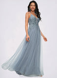 Cheyanne A-line V-Neck Floor-Length Tulle Prom Dresses With Appliques Lace Sequins BF2P0022223