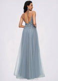 Cheyanne A-line V-Neck Floor-Length Tulle Prom Dresses With Appliques Lace Sequins BF2P0022223