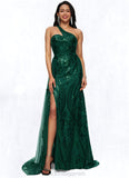 Cornelia Trumpet/Mermaid One Shoulder Sweep Train Sequin Prom Dresses With Sequins BF2P0022226