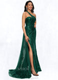 Cornelia Trumpet/Mermaid One Shoulder Sweep Train Sequin Prom Dresses With Sequins BF2P0022226