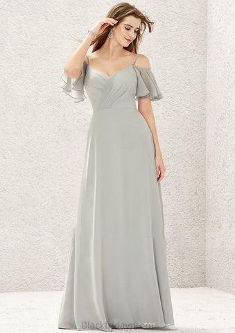 A-line Sweetheart Short Sleeve Long/Floor-Length Chiffon Bridesmaid Dresses With Pleated Claire BF2P0025338