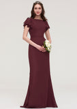 Short Sleeve Bateau Long/Floor-Length Sheath/Column Chiffon Bridesmaid Dresses With Crystal Detailing Sashes Renata BF2P0025440