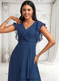 Lucille A-line V-Neck Asymmetrical Chiffon Bridesmaid Dress With Ruffle BF2P0025733