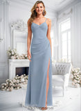 Yamilet A-line V-Neck Floor-Length Chiffon Bridesmaid Dress BF2P0025726