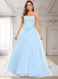 Amya Ball-Gown/Princess Straight Sweep Train Tulle Prom Dresses With Sequins Appliques Lace BF2P0025864