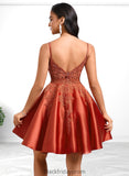 Tessa A-line Scoop Short Satin Lace Homecoming Dress With Sequins BF2P0025683