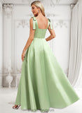 Josie A-line Square Floor-Length Satin Bridesmaid Dress With Bow BF2P0025778