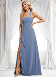 Patsy A-line Halter Floor-Length Chiffon Bridesmaid Dress BF2P0025799