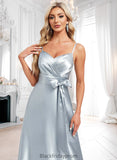 Norma A-line V-Neck Floor-Length Stretch Satin Bridesmaid Dress BF2P0025795