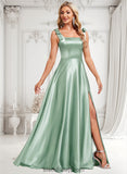 Carlie A-line Square Floor-Length Stretch Satin Bridesmaid Dress With Bow BF2P0025788