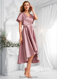 Scarlett A-line V-Neck Asymmetrical Stretch Satin Bridesmaid Dress BF2P0025752